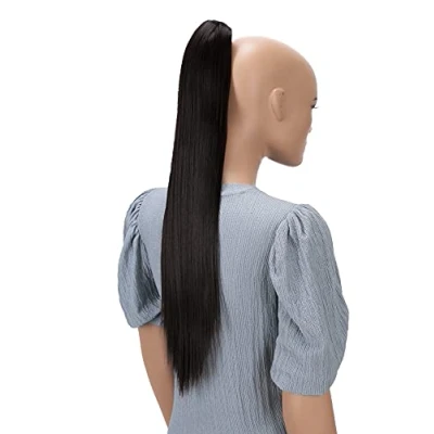 Abbildung von CAISHA 60cm Glatt Pferdeschwanz Mit Butterflyklammer Haarteil Zopf Hitzebeständig Haarverlängerung Dunkelbraun H602
