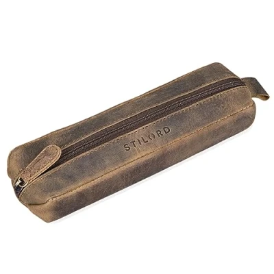 Abbildung von STILORD &#039;Quinn&#039; Federmäppchen, aus Leder, Vintage, Stifteetui, für Herren und Damen, mittelbraun, M, Modern