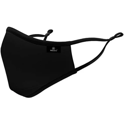 Abbildung von NEKAVA Premium Mund und Nasenschutz schwarz mit Nasenbügel verstellbare Bänder. Mundschutz Maske aus Baumwolle, waschbar langlebige Gesichtsmaske