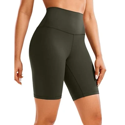 Abbildung von CRZ Yoga Womens Kurze Sporthose Laufshorts Sommer Radlerhose High Waist Fitness Shorts ButterLuxe 20cm Olivgrun 40