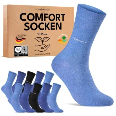 Abbildung von Comfort Socken ohne Gummibund &amp; Naht für Damen Herren (10 Paar) Gesundheitssocken Gummi mit Komfortbund 70209T (Schwarz Blau 39 42)