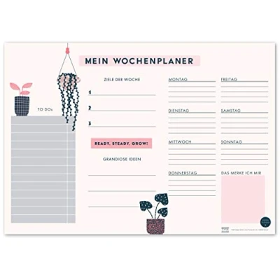Abbildung von TYSK Design Schreibtischunterlage Pflanzen (Design wählbar) Tischunterlage aus Papier zum Abreißen DIN A3 To Do Liste Notizblock Wochenplaner