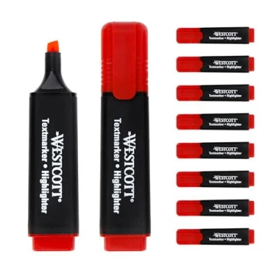 Abbildung von Westcott Textmarker 10 Stück Rot 10er Pack Highlighter Marker in leuchtendem 2 5 mm Strichstärke Premium Tinte aus Deutschland E 743648 00