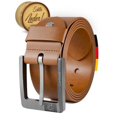 Abbildung von Cartvelli Premium Ledergürtel Herren braun cuero 105cm Made in Germany mit Geschenkbox Echt Leder Herrengürtel Vollleder Jeansgürtel Gürtel 40mm Anzug jeans chino pants M24c 105