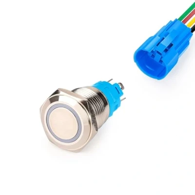Abbildung von Gebildet 16mm Edelstahl Kurzzeitiger Drucktasten 12V 24V 5A LED 1NO1NC SPDT ON Off Wasserdichter Momentan Drück Knöpfe mit Steckdose Stecker(Weiß LED)