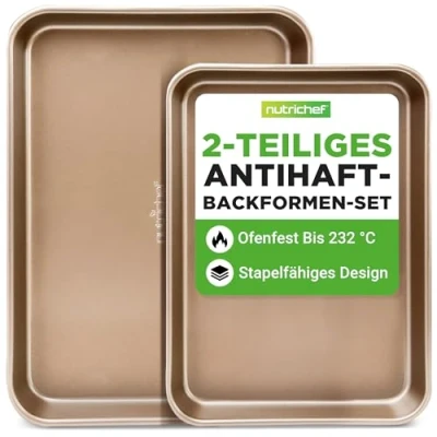 Abbildung von NutriChef Antihaft Backblech, Antihaftbeschichtung, für Küche, Kochen, innen und außen, L: 40 x 28 cm, S: 34 24 Champagner Gold, 2 Stück