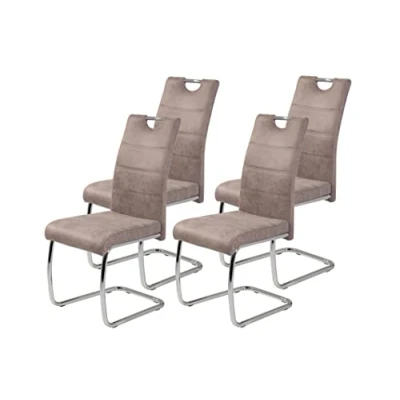 Abbildung von Hela Tische 4er Set Schwingstuhl, Küchenstuhl Flora II, Microfaser Vintage Beige, Rundrohrgestell verchromt, Lehne mit Griff