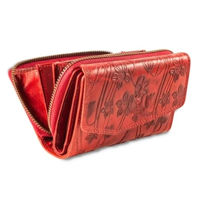Abbildung von MATADOR [Sevilla RFID Blocker Leder Portemonnaie Damen Geldbeutel Portmonee mit Geschenk Box Geldbörse Mittelgroß Viele Fächer Geldtasche Brieftasche Blumen Rot