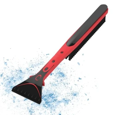 Abbildung von AUPROTEC Auto Schneebesen mit Eiskratzer 2in1 Abnehmbarer Scheibenkratzer, aus robustem ABS, Schwarz Rot