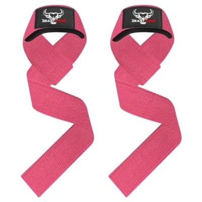 Abbildung von BEAST RAGE Zughilfen für Krafttraining (Fitness Straps) Kreuzheben Gurte Frauen Männer (Gepolstert) Gewichthebergurte Baumwolle Handgelenkstütze Griffe Hantel Bar (Lifting Straps)(Rose)