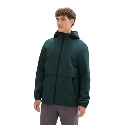 Abbildung von TOM TAILOR Denim Herren 1041779 Softshell Windbreaker Jacke mit Kapuze, 10362 Dark Gable Green, S