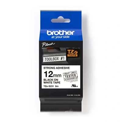 Abbildung von Brother Schriftband Extra stark klebend Bandfarbe: Weiß Schriftfarbe:Schwarz 12mm 8m TZES231 Standard
