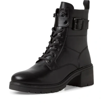 Abbildung von MARCO TOZZI Damen Stiefeletten zum Schnüren aus Leder mit Blockabsatz, Schwarz (Black), 39 EU