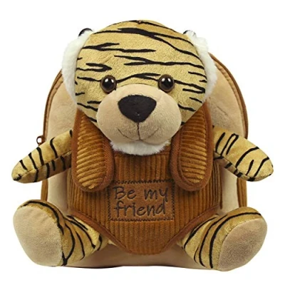 Abbildung von PERLETTI Kuscheltier Rucksack für Kinder mit Tiger Plüschtier Pluschspielzeug Weich Flauschig Kindergarten Schultasche Tasche Plüsch Tier 3 4 5 Jahren Baby Kindertasche 27x21x9 cm (Tiger)