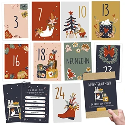 Abbildung von Papierdrachen Karten Adventskalender 2024 zum Basteln und Verschenken für Paare 24 Postkarten Gestalten Geschenkidee in der Vorweihnachtszeit mit liebevollen Motiven Aufhängen Set 4
