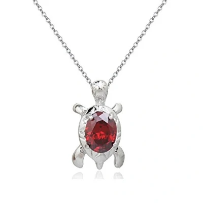Abbildung von Crystalline Azuria Schildkröte Halskette Anhänger mit Rot Zirkonia Kristalle 18 kt Weiß Vergoldet für Damen und Mädchen 45 cm