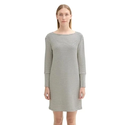 Abbildung von TOM TAILOR Damen 1043048 Jersey Kleid mit Struktur, 36146 White Navy Stripe, 40