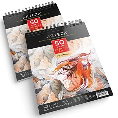 Abbildung von Arteza Zeichenblock 2er Pack 20.3 x 25.4 cm, 50 Blatt Zeichenpapier 80 lb/ 130 gsm, Skizzenblock Set mit Spiralbindung für Künstler, Profis und Hobbymaler