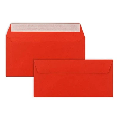 Abbildung von 100 Brief Umschläge DIN Lang leuchtendes Rot 110 g/m² 11 x 22 cm sehr formstabil Haftklebung Qualitätsmarke: FarbenFroh by GUSTAV NEUSER
