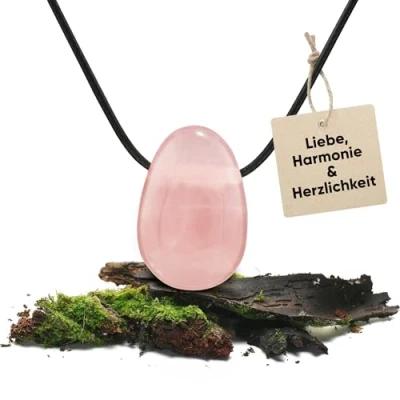 Abbildung von PURAJA Edelstein Anhänger aus echtem Naturstein: Rosenquarz Kristall Kette mit Tropfen inkl. edlem Kordband Premium Heilstein/Glücksstein hochwertigen Mineralien