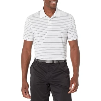 Abbildung von Amazon Essentials Herren Golf Poloshirt, Schnell Trocknend, Schmale Passform, Weiß Streifen, XS