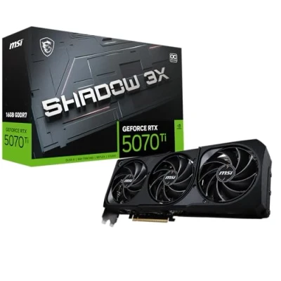 Abbildung von MSI GeForce RTX 5070 Ti 16G Shadow 3X OC — 16GB GDDR7 (28Gbps/256 bit), PCIe 5X 16, Boost: 2482 MHz, HDMI 2.1b, DisplayPort 2.1b