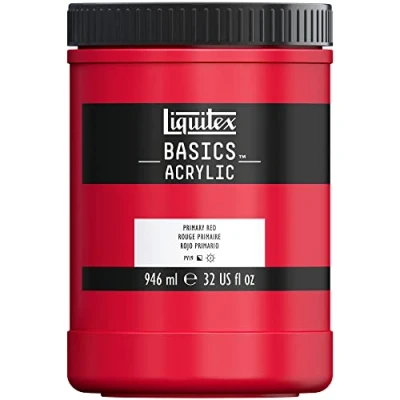 Abbildung von Liquitex 8870363 Basics Acrylfarbe, monopigmentierte Künstlerpigmente, lichtecht, mittlere Viskosität, Archivqualität, seidenglänzender Finish, 946ml Topf Primärrot