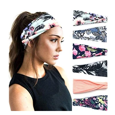 Abbildung von DRESHOW 6 Stück Damen Boho Stirnband Kopfband Haarband Gedruckt Stirnbänder Knoten Verdrehtes Elastische Kopf Wickeln Niedlich Haarschmuck für Mädchen