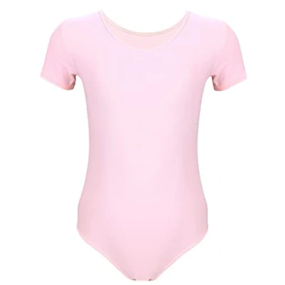 Abbildung von Aquarti Mädchen Gymnastikanzug Kurzarm Ballett Trikot, Farbe: Hellrosa, Größe: 134