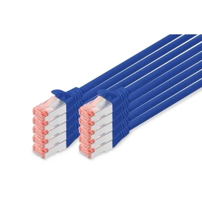 Abbildung von DIGITUS LAN Kabel Cat 6 1m 10 Stück RJ45 Netzwerkkabel S/FTP Geschirmt Kompatibel zu 6A &amp; 7 Blau