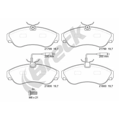 Abbildung von BRECK 21799 00 703 10 Bremsbelagsatz inkl. Verschleißwarnkontakt, mit integriertem Verschleißsensor Zubehör FIAT: Ducato II Platform/Chassis