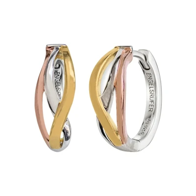 Abbildung von Engelsrufer Tricolor Creolen PARADISE Ohrringe für Damen aus 925er Sterlingsilber, rhodiniert, gold &amp; roségold, Clipverschluss, 16.5 mm, nickelfrei, Allergiker geeignet, ERE TRI CR