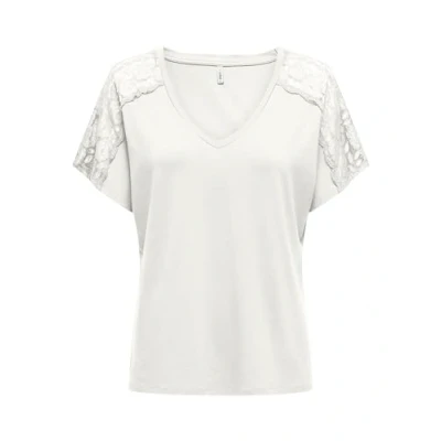 Abbildung von ONLY Damen ONLMOSTER S/S V Neck LACE TOP JRS T Shirt, Cloud Dancer, S