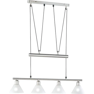 Abbildung von Trio Leuchten JoJo Pendelleuchte Stamina 3751041 07, Metall Nickel matt, Glas opal weiß exkl. 4x E14, höhenverstellbar, 40W