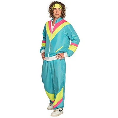 Abbildung von Boland Kostüm für Erwachsene Trainingsanzug 80er Jahre mit Taschen, Jacke und Hose, Campinganzug, Jogginganzug, Assi Anzug, Retro Style, Gruppenkostüm, Mottoparty, Karneval