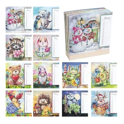 Abbildung von Ideen mit Herz Diamond Painting Kalender zum Aufstellen 21 x cm für Kalenderjahr 2024 &amp; 2025 inkl. Zubehör und Holzständer (Fröhliche Wegbegleiter)