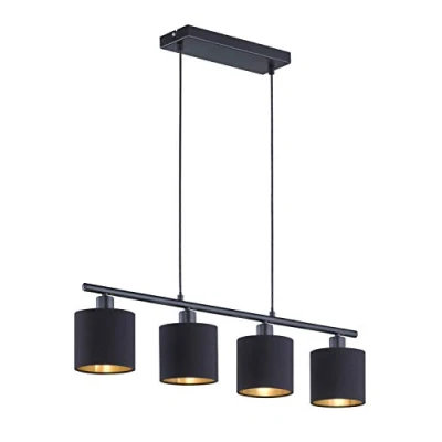 Abbildung von Reality Leuchten Tommy R30334079 Pendelleuchte, Metall Schwarz Matt, Stoffschirm,