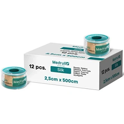 Abbildung von Medrull Fixierpflaster 5m x 2,5 cm Hautfreundlichen Heftpflaster Rolle SILK 12 Rollen Tapeband