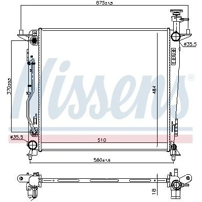 Abbildung von NISSENS 606428 Kühler, Motorkühlung Aluminium 484 510 18 Kühlrippen gelötet KIA: SORENTO 3