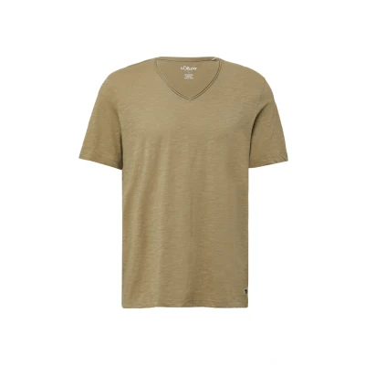 Abbildung von Luftiges T Shirt mit V Ausschnitt und Flammgarnstruktur helles olivgrün L