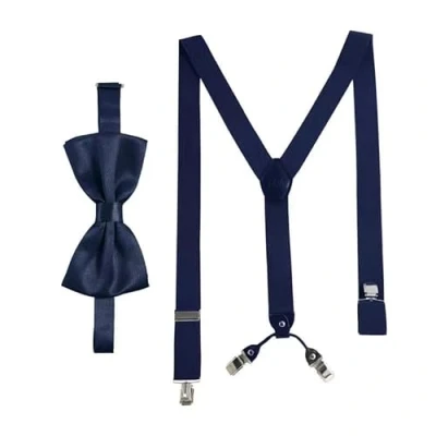 Abbildung von Massi Morino Hosenträger mit Fliege Dunkelblau Set für Herren und Damen I Y Form Träger elastisch extra starken Clips 3,5cm breit längenverstellbar Vorgebundener Schlips Anzug