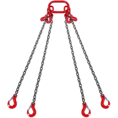 Abbildung von VEVOR 4 Strang Kettengehänge, 3 m Krankette mit Haken, G80 Forstkette, 8 Tonnen Anschlagketten für Motorzüge, Motorhebekette Ø 10 mm Chokerkette Gabelkopfhaken, Hohe Festigkeit Krangehänge