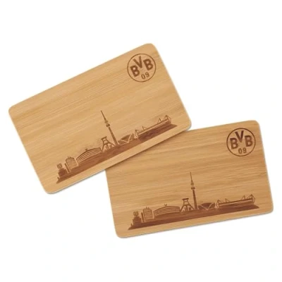 Abbildung von Borussia Dortmund Unisex Erwachsene Frühstücksbrettchen Holz 2er Set Brettchen, holzfarbend, One Size