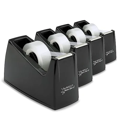Abbildung von Rapesco 1741 Business Pack: 4 Germ Savvy Antibakterielle 300 Klebebandabroller und Transparente Klebebandrollen, Schwarz