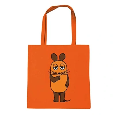 Abbildung von Logoshirt® Die Sendung mit der Maus I TV wiederverwendbare Tasche Stofftasche Baumwolltasche bedruckt 100% Baumwolle langen Tragegriffen orange lizenziertes Originaldesign