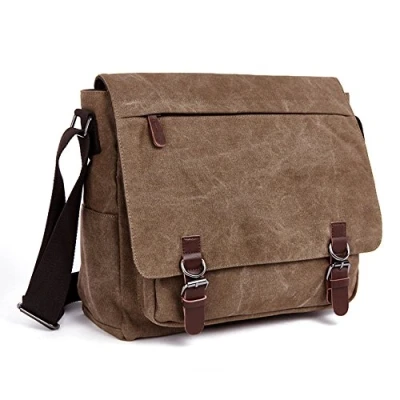 Abbildung von LOSMILE Umhängetasche Herren Schultertasche 16 Zoll Kuriertasche Canvas Laptop Tasche Messenger Bag für Arbeit und Schule. (Kaffee)