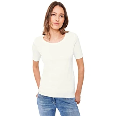 Abbildung von Cecil Damen Style Lena Basic T Shirt Baumwolle, Vanilla White, XL