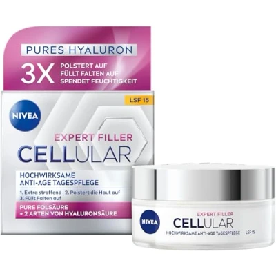 Abbildung von NIVEA Cellular Expert Filler Hochwirksame Anti Age Tagespflege LSF 15, extra straffende Gesichtspflege mit Auffüllungseffekt, aufpolsternde Tagescreme Hyaluronsäure &amp; Sonnenschutz (50 ml)
