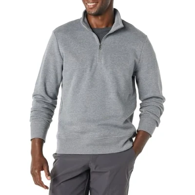 Abbildung von Amazon Essentials Herren Fleece Sweatshirt mit Langen Ärmeln und Viertel Reißverschluss, Mittelgrau Meliert, XL