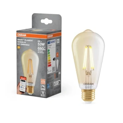 Abbildung von OSRAM SMART+ LED Lampe, E53, 6W, 2400K, E27, Edison, Filament, Gold, dimmbar, steuerbar per App oder Sprachassistenten, Matter kompatibel